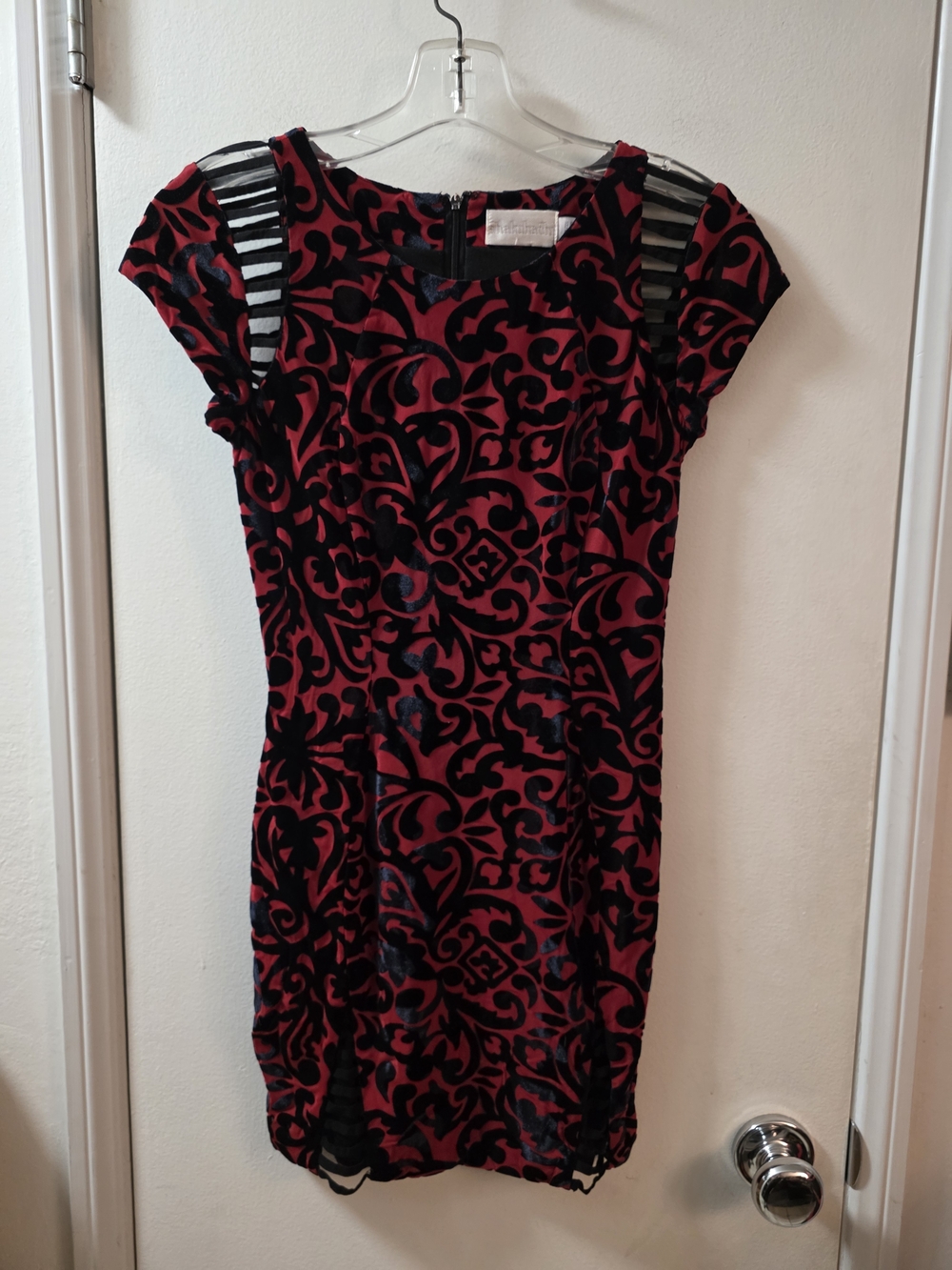 Shakuhachi Red and Black Burnout Velvet Mini Dress